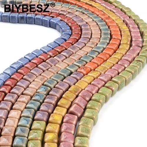 Fashion 8mm Square China Ceramic Beads Loose Glaze Procelain Beads For Jewelry Making DIY Handmade