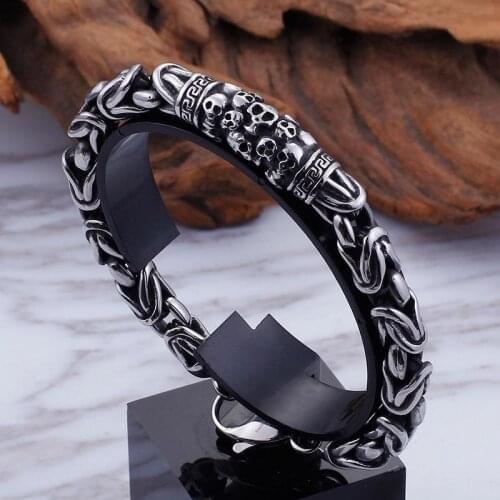 Mens Punk Rock Skull Bracelet silver color Lobster Claw Clasp Gothic Style Bracelet Party Jewelry