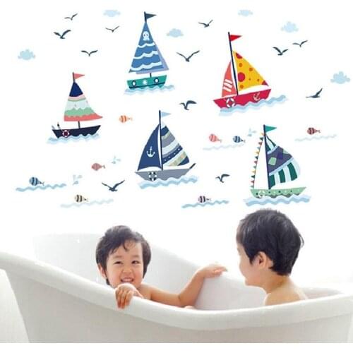 Sail Boat Wall Sticker Home Decorative Mural Art Wallpapaer For Kids Bedroom Cartoon Traffic Plane Diy Window Decor Poster