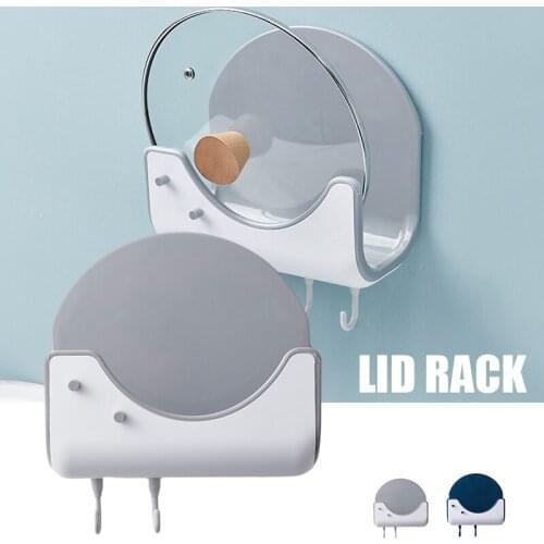 Wall Mounted Pot Lid Rack With 4 Hooks Self Adhesive Punch Free Pot Lid Holder ABS Material Kitchen Pot Storage Rack Pot Clips