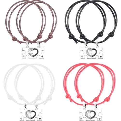 New Two-Piece Couple Bracelet Fashion Two Petal Splicing Alloy Pendant Fashion Leather Rope Woven Bracelet Accessories Wholesale