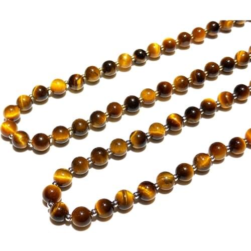 Lii Ji Tiger Eye Natural Stone 6mm 925 Sterling Silver Platinum Plated Or 14K Gold Filled Necklace 46cm For Men Women Jewelry