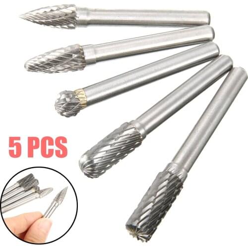 PDTO 5pcs Tungsten Carbide 8mm Rotary Point Burrs Die Grinder 6mm Shank Bit Engraving Tool Set Rotary Cutter File For Power Tool