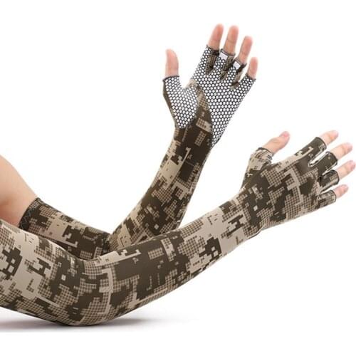 2021 Spring Summer Long Sleeves for Men Camouflage Sunscreen Quick Dry Cycling Driving Anti-skid Half Finger Arm Ice Silk Gloves