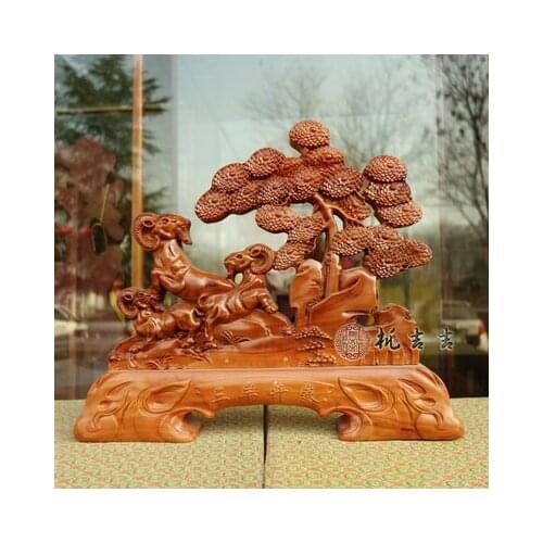 Peach wood zodiac sheep furnishing living room fortune transfer town house decoration ornaments crafts handicraft