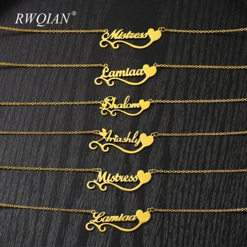 Personalized Custom Name Necklace Heart Pendant Choker Stainless Steel Chains Necklaces For Women Customized Nameplate Necklace