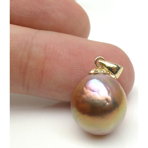 11.2-13MM Multicolor Real Freshwater Kasumi Pearl Pendant 14K Solid Yellow Gold
