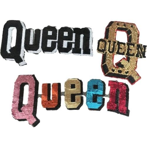 Colorful Sew Iron on Queen Sequins Patch Stickers for Clothing Q QUEEN Sequined Embroidery Applique Patches for Clothes