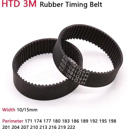HTD 3M Timing Belt Pitch 3mm Width 10/15mm Closed Loop Rubber Transmission Drive Belts Perimeter 171-222mm Teeth 57- 74T