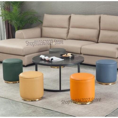American Light Luxury Leather Stool Round Stool Home Coffee Table Stool Living Room Fashion Sofa Stool Pier Small Leather Pier