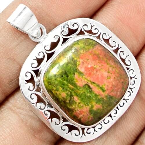 Hand make Genuine Unakite Pendant 100% 925 Sterling Silver Jewellery 45mm 10.4g