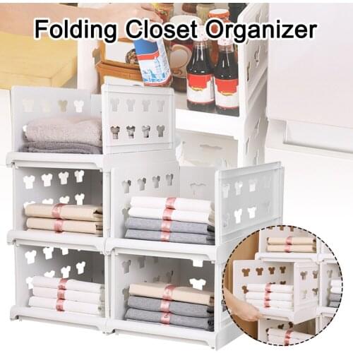 Folding Storage Basket for Wardrobe Stackable Clothes Storage Drawers Closet Organizer Kitchen Fridge Sundries Shelves