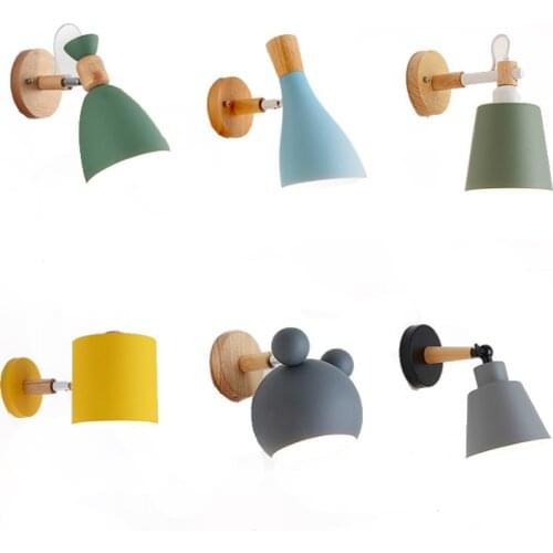 LED Wall Lamp Nordic Wooden Wall Light 220V E27 Bedside Wall Lamp luminaire Macaroon Wall Sconce for Dining Room Restaurant Cafe