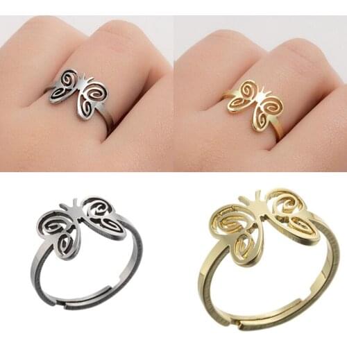 Trendy Stainless Steel Fine Cute Animal Butterfly Knuckle Rings Romantic Jewelry Wedding Ring For Women Girl Party Birthday Gift