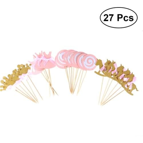 27 Pcs Pink Princess Cake Toppers Chic Cake Picks Cupcake Decoration Topper For Birthday Party Dessert Decoration Baby Shower