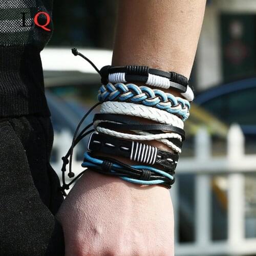 Vintage Tribal Bracelet Men Multi-layer Leather Bracelets Cuff Lace Weave Rope Bracelet & Bangle Male Wrist Band Ethnic Gifts