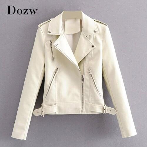 Women Long Sleeve Jacket Coat Solid Faux Leather Zipper Motorcyle Jackets Turn Down Collar Streetwear Tops Female 2020