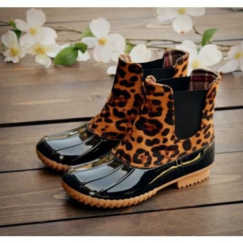 Ankle Rainboots for Women Leopard Woman Winter Boots Waterproof Rain Boots Female Winter Shoes Square Heel Women Galoshes Boots