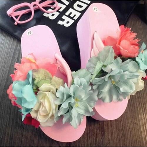 DIY Handmade Flower Summer Sandals Shoes For Women Wedges Flip Flops Wedges Sandal Girl Sandy Beach Shoes Woman