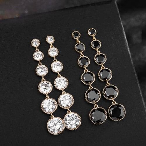 Long tassel earrings for women black white zircon retro jewelry banquet wedding aesthetic accessories pendant Hanging earrings