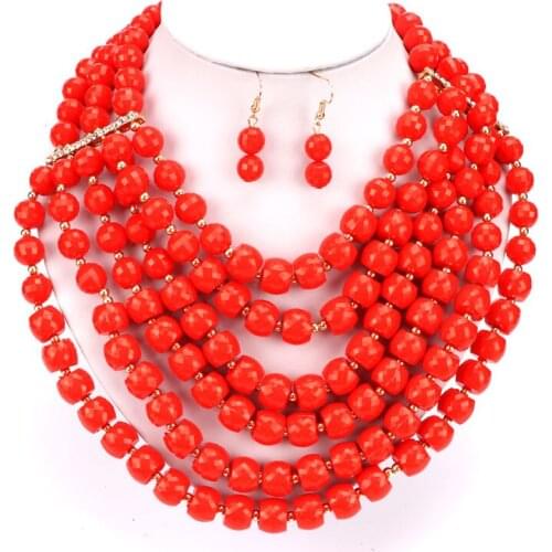 Womens Nigerian Wedding African Beads Women Jewelry Necklace Set Bridesmaid Jewelry Set Multilayer Necklace and Earring Sets