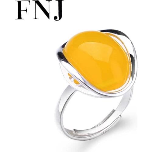 925 Silver Simple Ring Natural Yellow Stone 100% Pure S925 Sterling Solid Silver Rings for Women Jewelry Adjustable Size