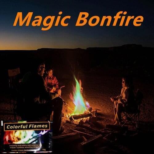 2@#Mystical Fire Magic 10/15/25g Colorful Flames Powder Bonfire Sachets Pyrotechnics Magic Trick Outdoor Camping Hiking Survival