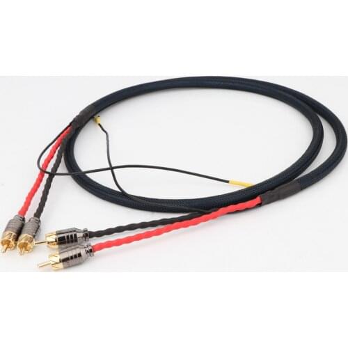 2 RCA to 2 RCA Ground U Spade Plug Audio Phono Tonearm Cable with Ground Wire for LP Vinyl Record Player Signal Cable