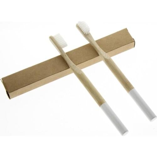 2Pcs/Set 19cm White Bristle Round Handle Natural Bamboo High Quality Toothbrush Tooth Brush