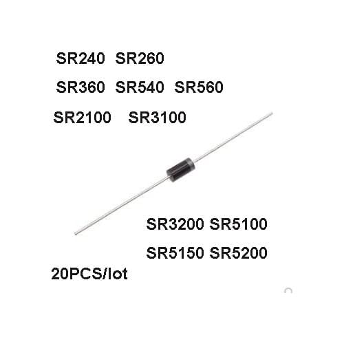 20PCS Schottky Rectifier Diode SR240 SR260 SR360 SR540 SR560 SR2100 SR3100 SR3200 SR5100 SR5150 SR5200 DO-41 DO-27