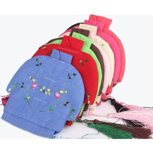 Cotton Linen Embroidered Ethnic Small Bag Zipper Jewellery Gift Pouch Storage Tassel Chinese Ring Earring Bracelet Packaging