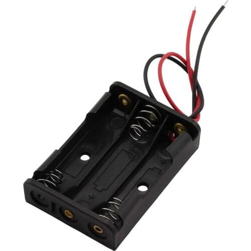 5Pcs/lot 3 x 1.5V AAA Battery Spring Clip Black Plastic 3 AAA Battery Case Holder Box Wirh Black Red Wire Leads