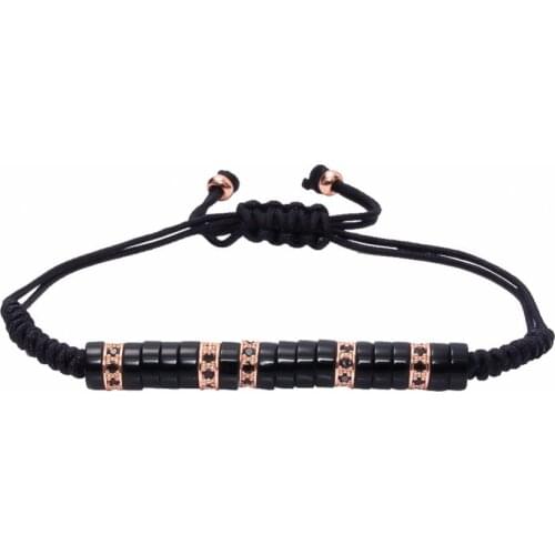 Anil Arjandas Hanmade Men Macrame Bracelet,Rose Micro Pave Black CZ and Black Wood Stopper Braided Bracelet Feminina