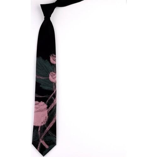 Free Shipping New Male mens Original design Night Blooming Rose Black 7cm Printed Tie Female Students Personality Gift Necktie