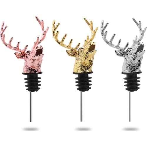 Zinc Alloy Wine Pourer Bottle Stoppers Deer Elk Lion Bull Head Bar Tools Wedding Party Drinks Wine Aerators Kitchen Accessories