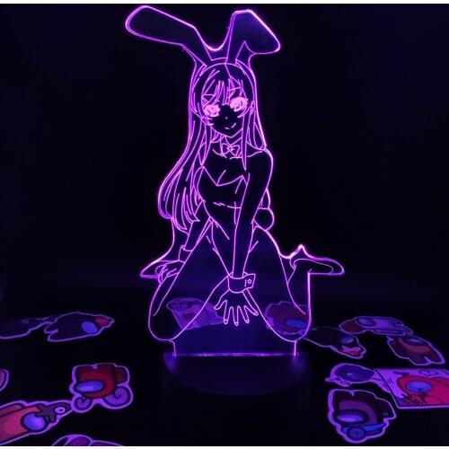 Bunny Girl senior Waifu Sakurajima Mai Anime Figure Led Illusion Night Lights Cool Gift For Friend Lava Lamp Manga Bedroom Decor