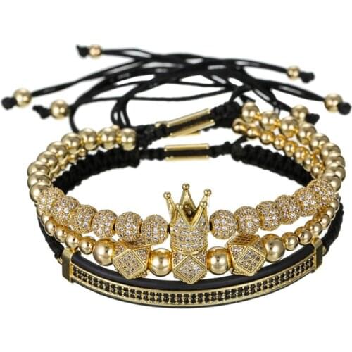 Hot Fashion Micro Inlaid Zircon Diamond Ball High Crown Copper Beads Woven Six-Edge Diamond Zircon Crescent Bracelet Set