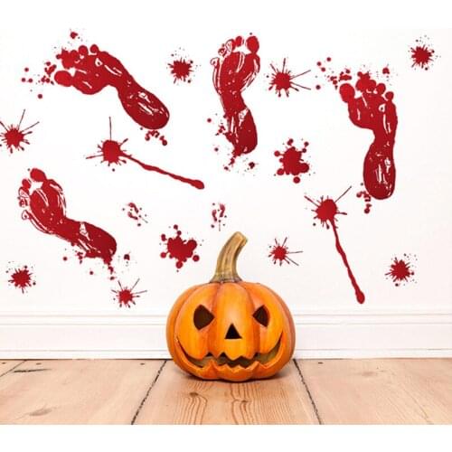 Hallowee Horror Halloween Sticker For Home Decoration Blood Handprint/footprint Wall Window Floor Pvc Decal Waterproof Removable