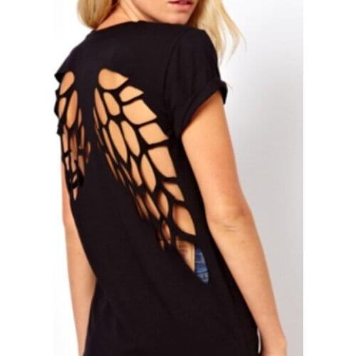 Cotton! New Style Summer Backless Round Neck Short Sleeve T-Shirt Black Casual Slim Sexy Hollow Out T-Shirt Free Shipping