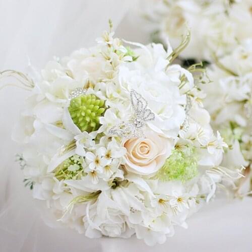 Iffo white rose hydrangea butterfly pearl flower accessories bride wedding hand holding flower white green green new fashion