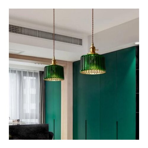 Copper Glass Suspension Led pendant Lamp for Dining room Foyer Bed side Apartment Nordic Green Pendant Light LED Hanging Lamp