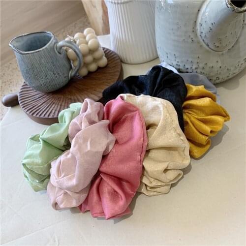 Sweet Girls Color Fabric Chiffon Large Intestine Hair Band Solid Color and Simple Korean-Style Ins Hair Band Hair Ornament