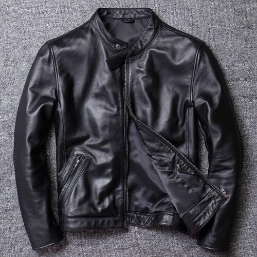 Genuine Cow Leather Sheepskin Coat for Men Cowhide Motorcycle Jacket Man Bomber Blouson Cuir Homme u681 KJ1452