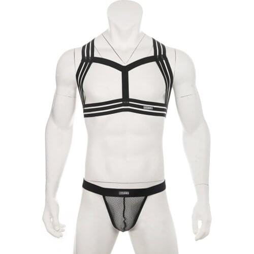 Men Elastic Shoulder Fetish Strap Backless Thong G-String Jockstrap Sexy Body Chest Harness Stage Costume Clubwear Bondage