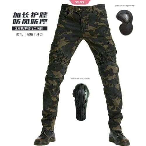 Mens Street Motorcycle Pants Racing Slim Stretch Pants With Knee Pads Knee Pads