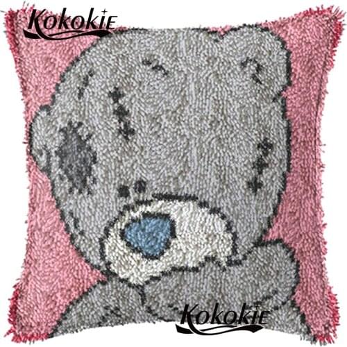 Handmade cartoon bear embriodered mats Latch hook rug kits cross stitch kits cushion 3d carpet handicraft needlework sets