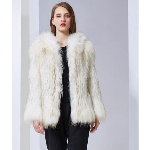 Real fur coat with hood fashion Knitted natural Knitted Raccoon Dog Fur coat short soft warm women fox fur coats fox Jacket