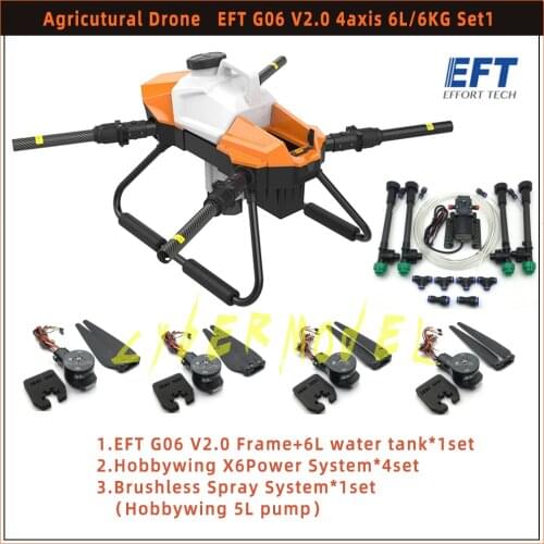 NEW Version EFT G06 V2.0 Agricultural Spray Drone Frame Four axis 6L 6KG Wheelbase Foldable UAV and spray system X6 power system