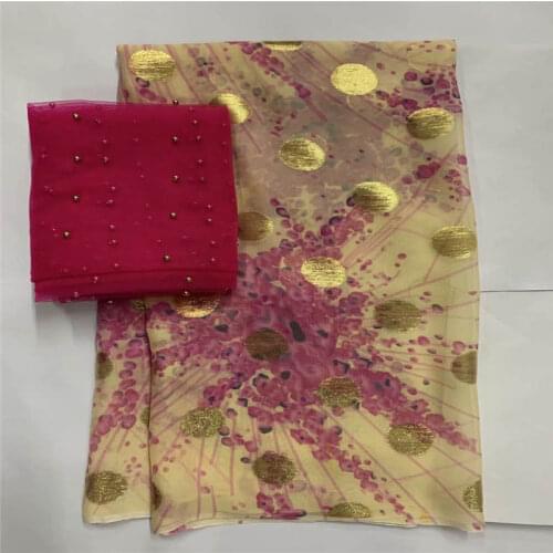 Latest Design High Quality African Metal Silk Fabric 5 +2Yards Chiffon African Silk Fabric For Ladies Party Clothing!LXF10101810