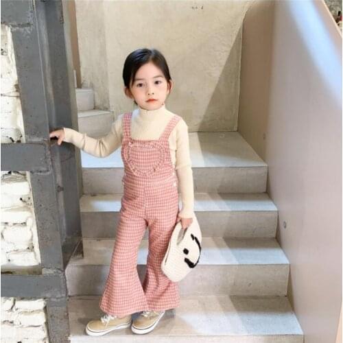 2021 New Stlye Girls Boys Plaid Overalls Autumn Cotton Fashion Kids Pants 2-8t XY767